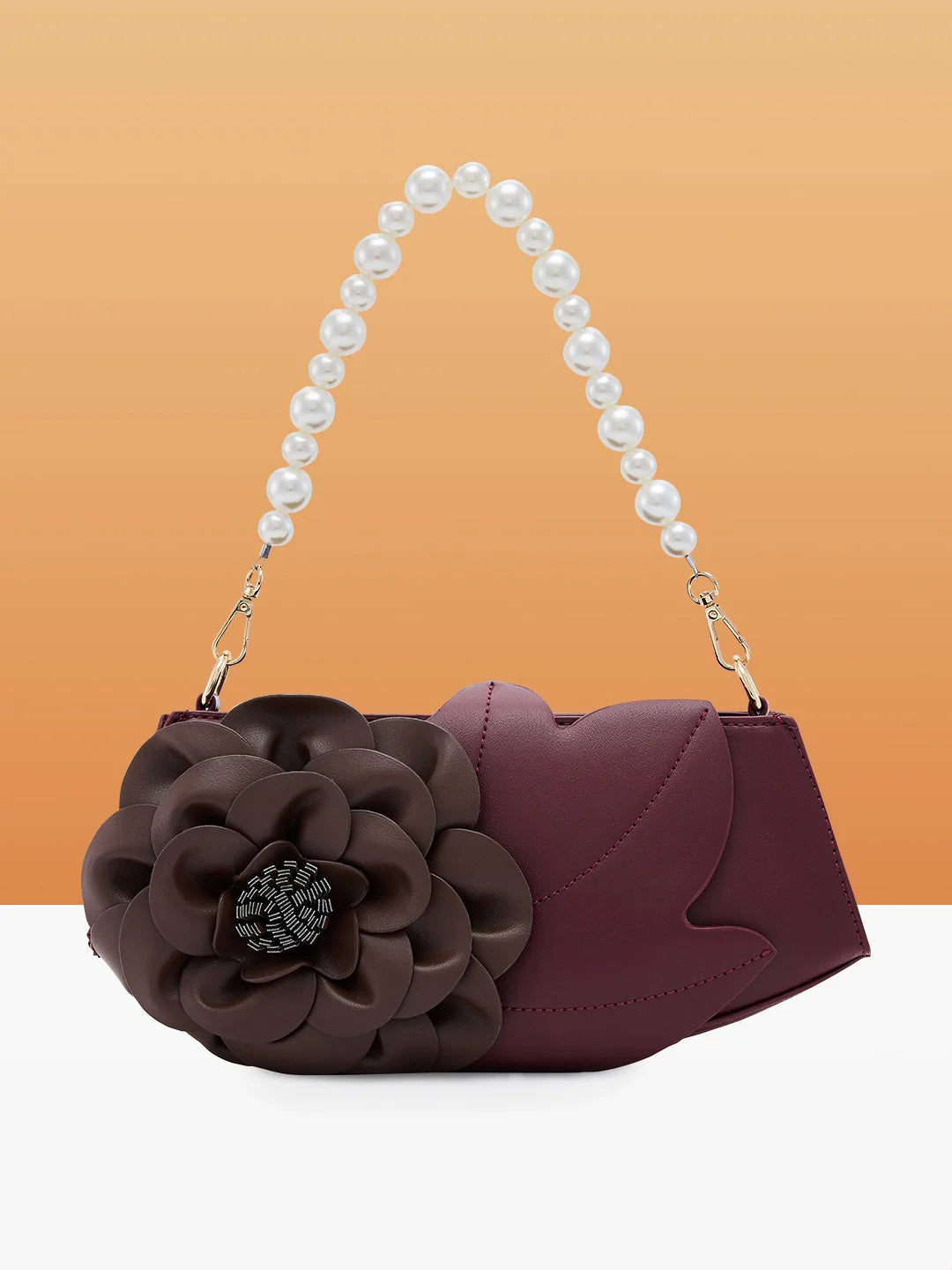 Caprese Ava 3D Flower Clutch Bag Medium Bordeaux - Perfect for Celebrations & Glam Parties