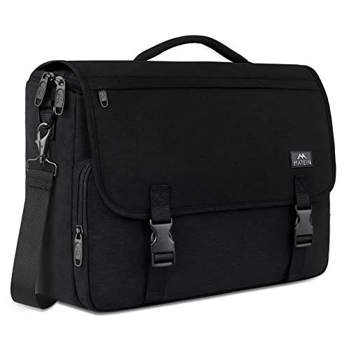 Messenger Bag for Men, Briefcases Lightweight Men's Laptop Bag 15.6 inch Water Resistant Crossbody School Satchel Bags for Boys Computer Work Office Bag with Shoulder Strap, Black