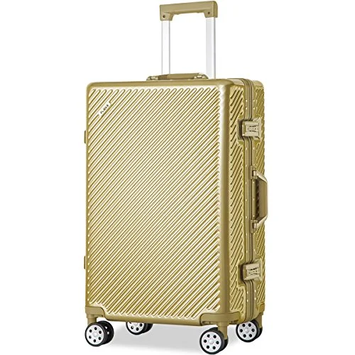 Flieks Aluminum Frame Luggage TSA Approved Zipperless Suitcase with Spinner Wheels 20 24 28inch Available (20-Carry on, Luxury Gold)