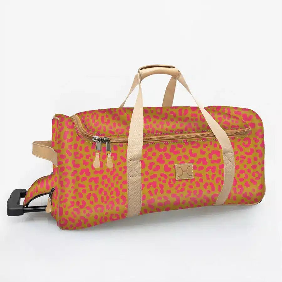 Thandana Laminated Fabric Wheeled Duffel Bag | Cheetah Preppy