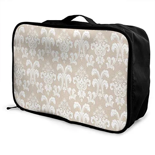 Travel Bags Baroque White Damask Seamless Portable Duffel Trolley Handle Luggage Bag