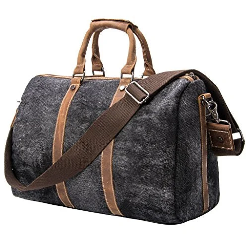 Tmount Unique Vintage Canvas Leather Duffel Bag Travel Tote Bag Overnight Bag, Lightweight Carry On