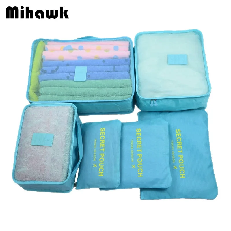 Mihawk 6Pcs/set Portable Travel Bags Large Capacity Packing Cube Clothing Underwear Sorting