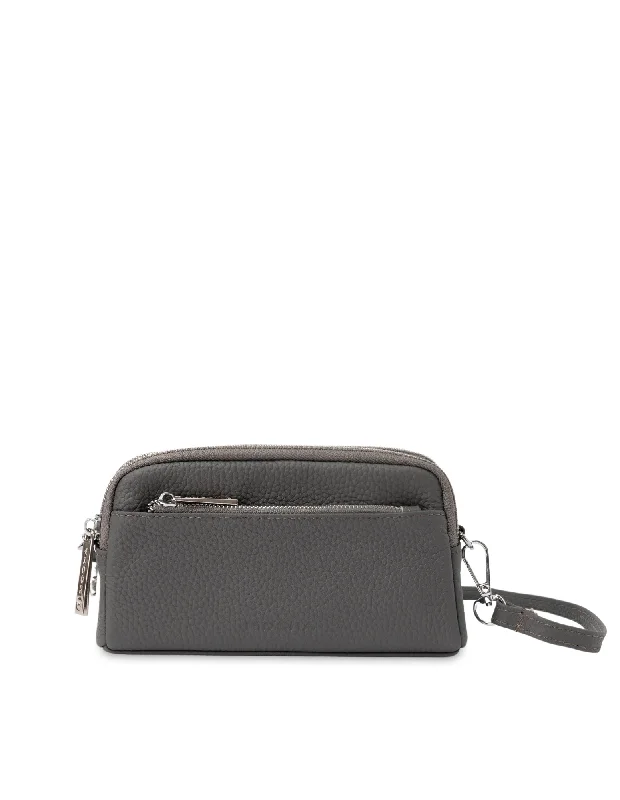 Mocha Aubrey Leather Clutch- Grey