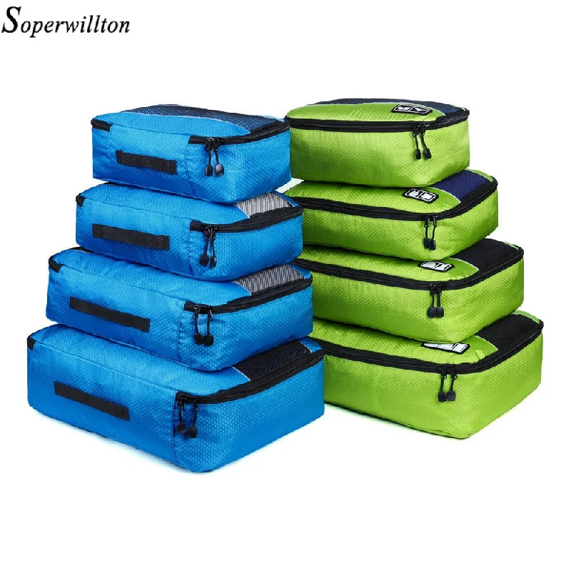 Soperwillton Men Women Travel Bag Male Female 210D Polyester 3 4 6 8 Pieces Packing Cubes Travel