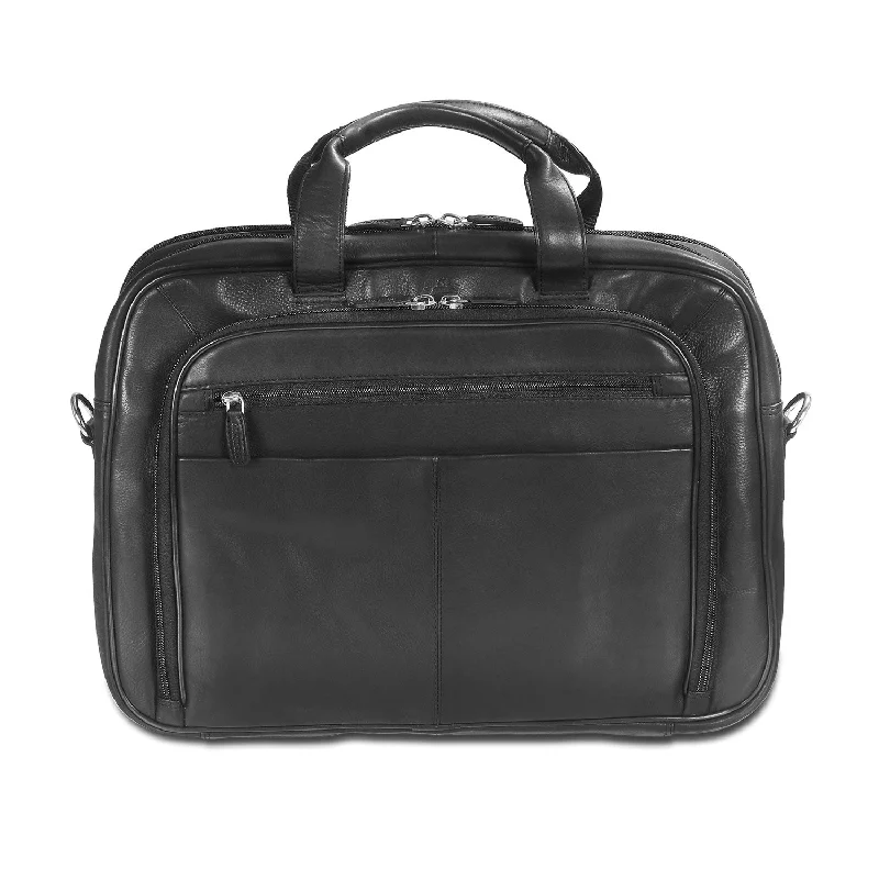 Mancini Leather Zippered Double Compartment for 15.6" Laptop / Tablet, 15.75" x 4.25" x 11.5", Black