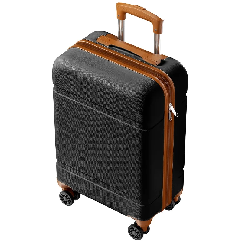 Carry On Luggage Lightweight PC ABS Durable Hardside 20" Suitcase with 4 Spinner Wheels, BlackBrown