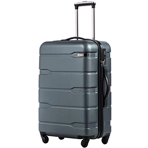 Coolife Luggage Expandable(only 28") Suitcase PC+ABS Spinner Built-In TSA lock 20in 24in 28in Carry on (Teal, M(24in).)